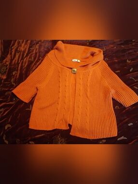 Cato Orange Cable Knit Short Sleeve Cardigan Shawl Collar One Button XL